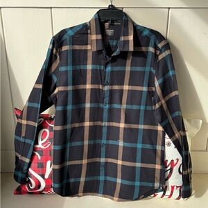 Rare Rabbit casual checked shirt in black, teal, and beige colors size M